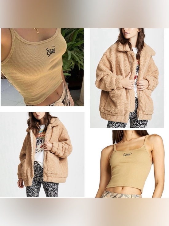 I.AM.GIA Tops - I AM GIA size XS/S Bundle camel Pixie oversized teddy jacket &tan logo crop tank
